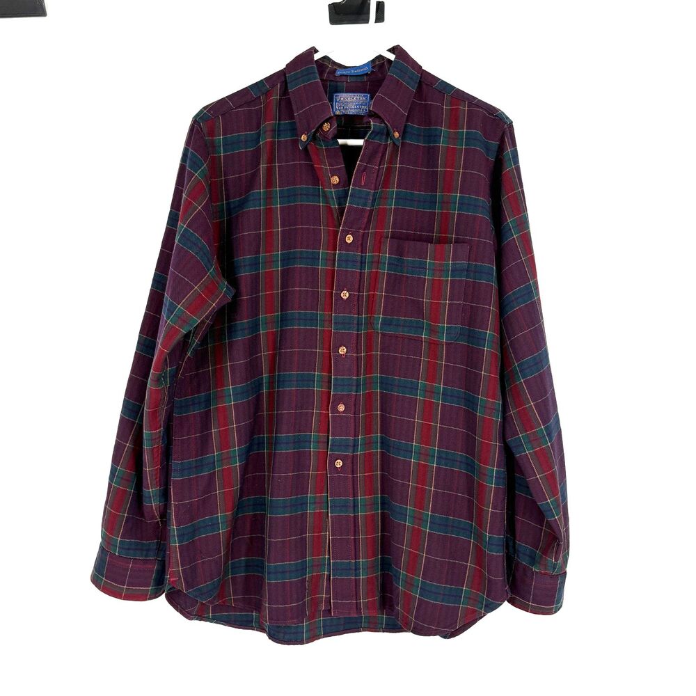 Vintage Pendleton Men's Plaid Wool Flannel Button-Up Shirt Cabincore Mens Size L
